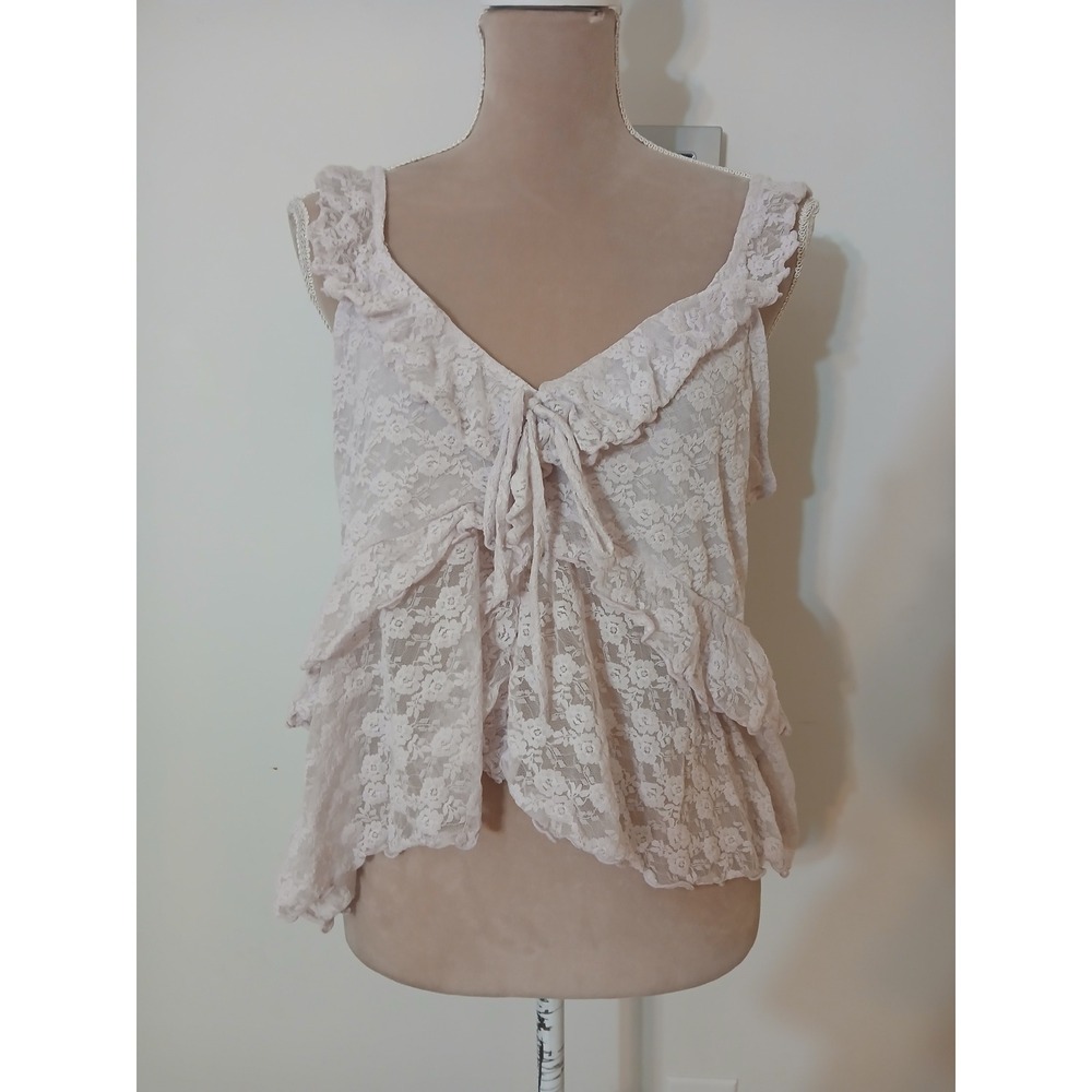 Old Navy Womens Floral Lace Peplum Cami Top Ruffle Tie V-Neck Pink Purple